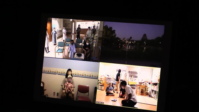 小児がん啓発へ　広島城をゴールドにライトアップのサブ画像3_広島大学病院に入院中の子どもたちとつながった中継画面
