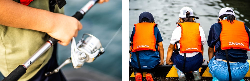 小学生が海釣りを楽しみながら身近な海の環境を学習する「海釣り自然塾〜海と日本プロジェクト〜」を開催しましたのサブ画像7_（左）子どもでも使いやすい入門用キットの釣具　　　（右）ライフジャケットも子ども用から豊富にラインナップ