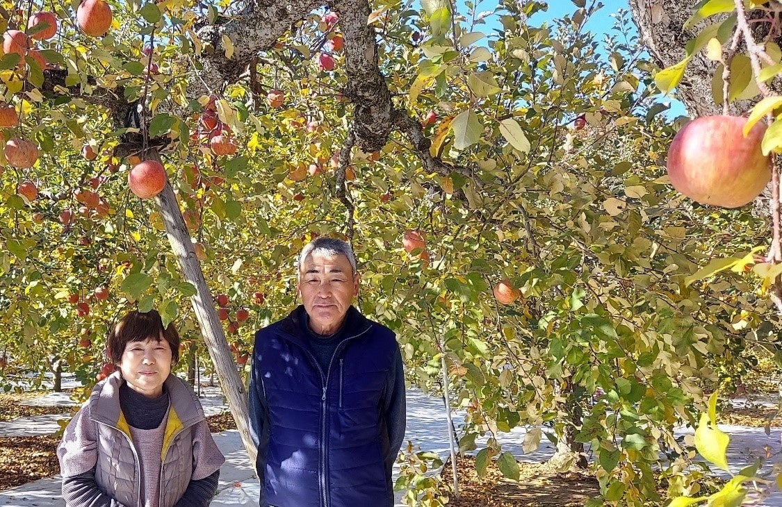 【福島市ふるさと納税】果物好きの皆さん！2023年は果物の木のオーナーになってみませんか？「まるえ観光果樹園」桃・りんごの木　共同オーナー権が返礼品に新登場！のサブ画像2_園主の服部栄さん（写真右）と奥様の敏子さん（写真左）