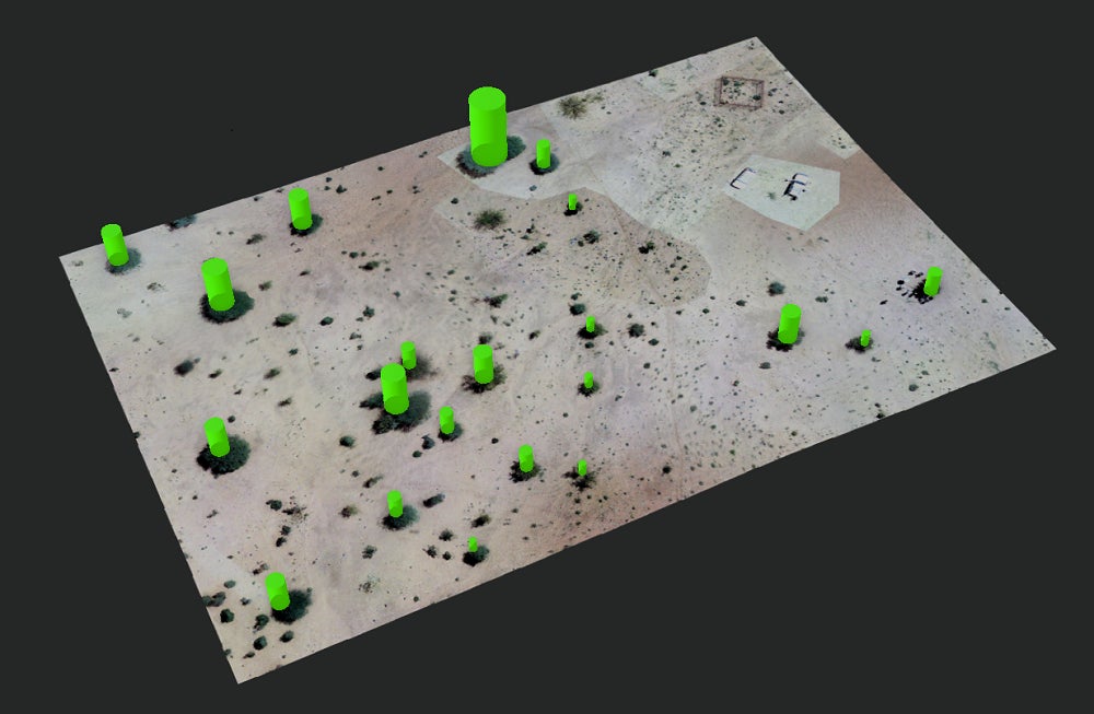 東京農業大学 生産環境工学科 オープンキャンパス（8月5＆6日）～AI×Tech×SDGs×DXで切り拓く未来農業～のサブ画像2_写真1-2 ジブチ牧草地のドローン空撮画像と推定バイオマス量3Dマップ