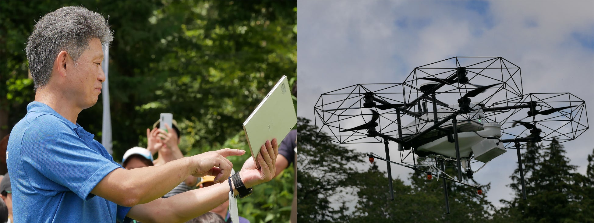 千葉市の小学生、働く農機を体験のサブ画像4_ナイルワークスのスタッフによるドローン飛行の実演
