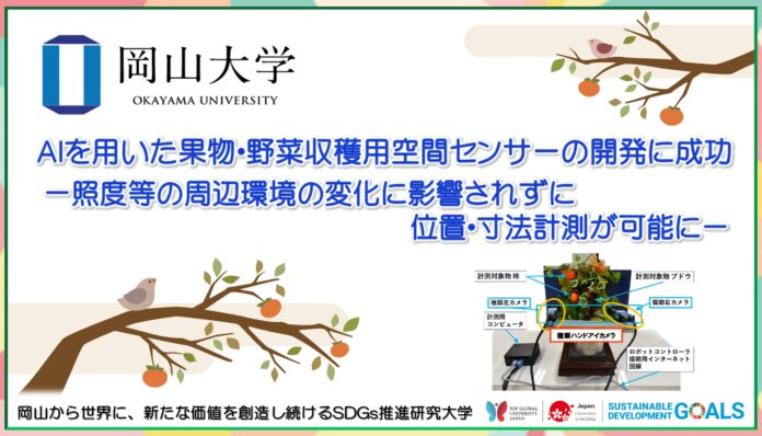 【岡山大学】AIを用いた果物・野菜収穫用空間センサーの開発に成功 －照度等の周辺環境の変化に影響されずに位置・寸法計測が可能に－のメイン画像