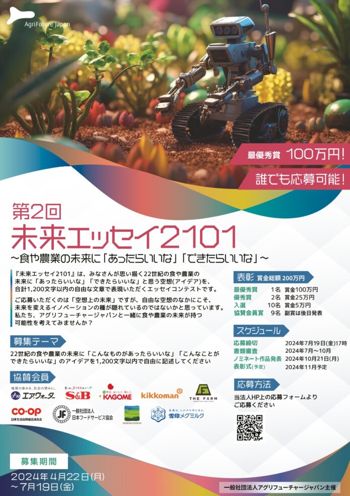 応募総数は1,076件！受賞ノミネート作品12件を選出！第二回『未来エッセイ2101』　～22世紀の食や農業の未来を思い描くエッセイコンテスト～のメイン画像