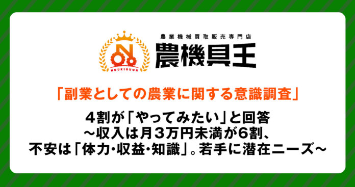 「副業としての農業に関する意識調査」4割が「やってみたい」と回答～収入は月3万円未満が6割、不安は「体力・収益・知識」。若手に潜在ニーズ～のメイン画像