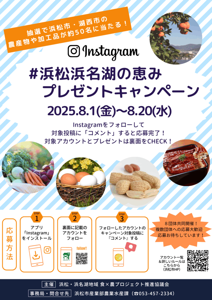 【浜松市】8団体共同実施「＃浜松浜名湖の恵みプレゼントキャンペーン」についてのメイン画像