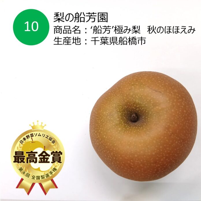 おいしい「梨」NO.１が決定！今年の日本一は、梨の船芳園 （千葉県船橋市）「’船芳’極み梨 秋のほほえみ」に決定！のメイン画像